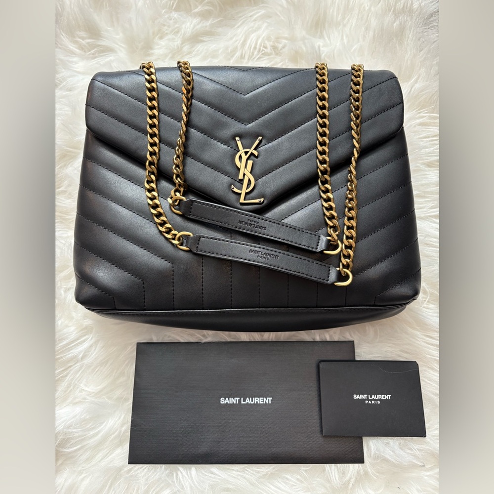 Large Yves Saint Laurent Black and Gold Quilted Shoulder Bag large - Picture 10 of 16